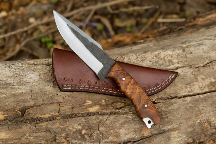 8 inch custom handmade carbon steel bushcraft survival knife with leather sheath.
